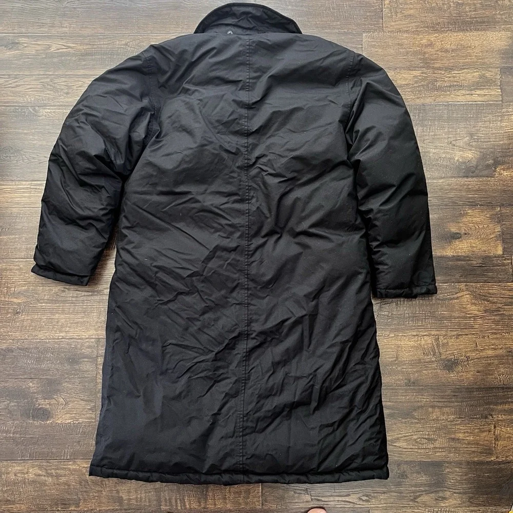 Lands End Long Down Winter Puffer Coat Womens AquaCheck‎ Black Med Zip-Up Parka